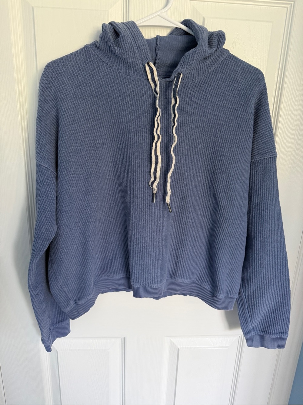 Aerie Blue Ribbed Slightly Cropped Hoodie